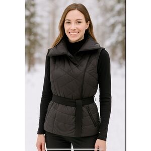 SONIA BOGNER QUILTED PUFFER VEST MOTO 2- WAY ZIP BELTED APRES SKI SPORTY LUXE 12